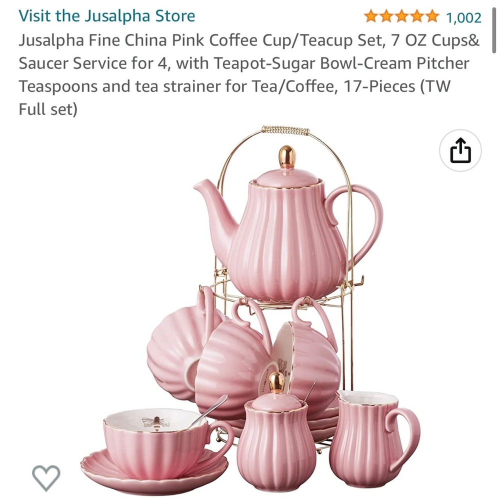 Jusalpha Fine China Pink Coffee Cup/Teacup Set